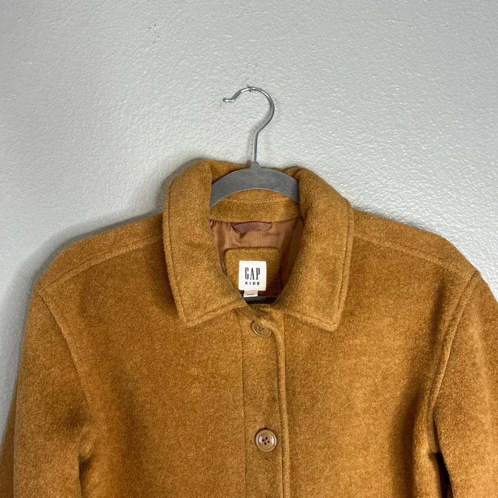 GAP Kids Boucle Jacket Girls Size L Deep‎ Camel Button Front Coat Longline